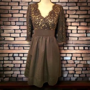 Eliza J Solid Black Dress Lace Bodice Silk Trim Above Knee V Neck Women's Size 2